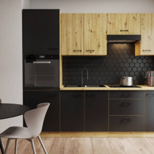 Meble kuchenne Modena czarny/artisan 240cm z blatem