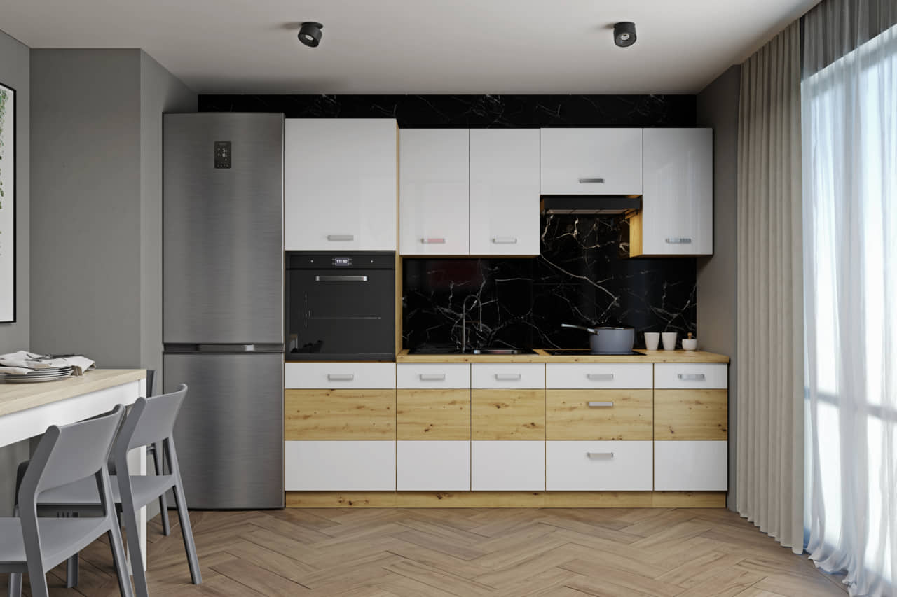 Meble kuchenne Artisan biały połysk 240cm