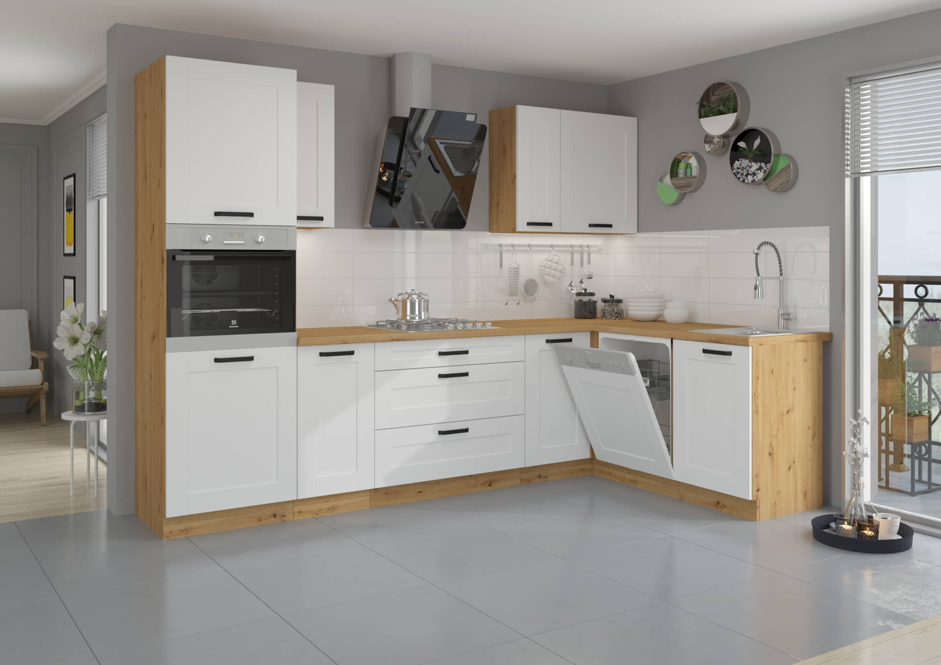 Meble kuchenne narożne Luna biały/artisan 2,85m na 1,7m