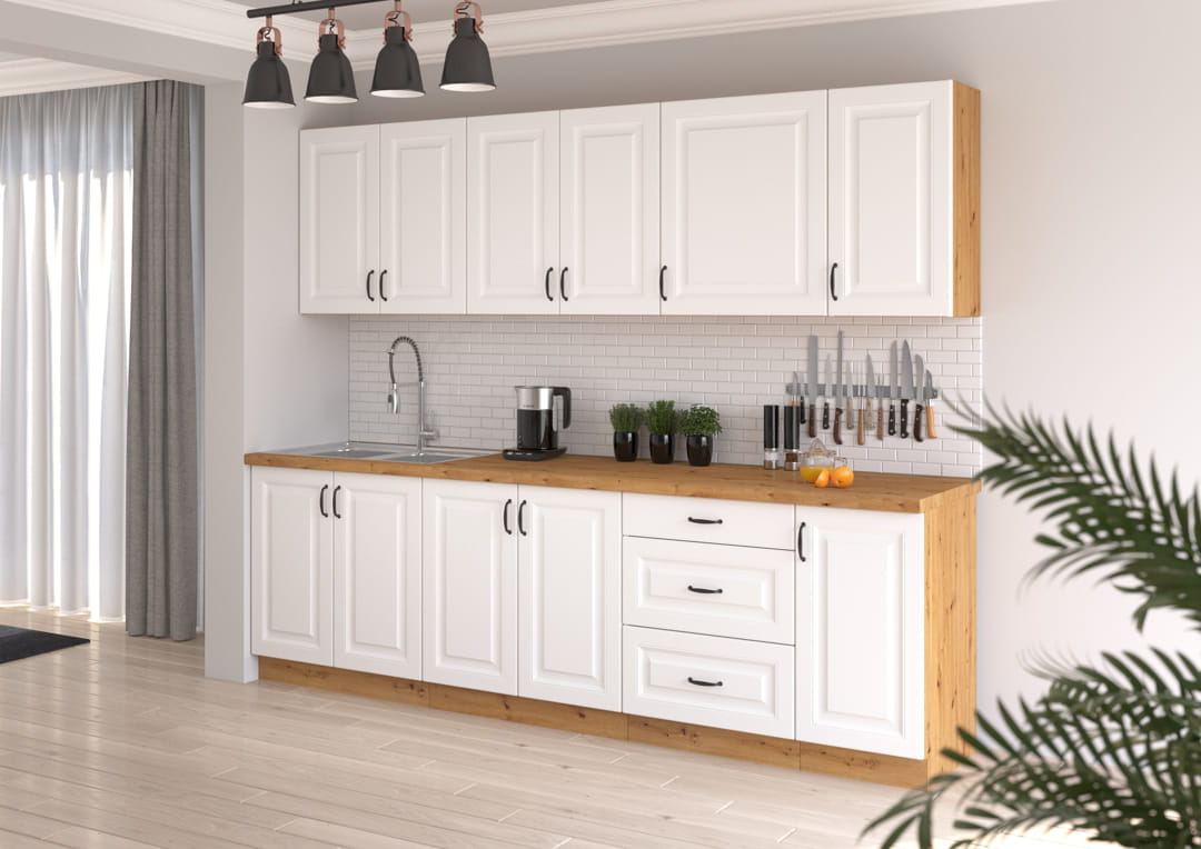 Meble kuchenne Stilo biały/artisan 260cm 8 szafek