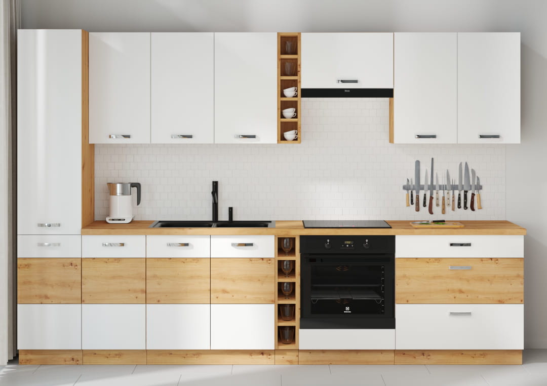Meble kuchenne Artisan biały połysk 315cm 11 szafek