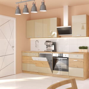 Meble kuchenne 250cm Artisan cappucino połysk 7szafek