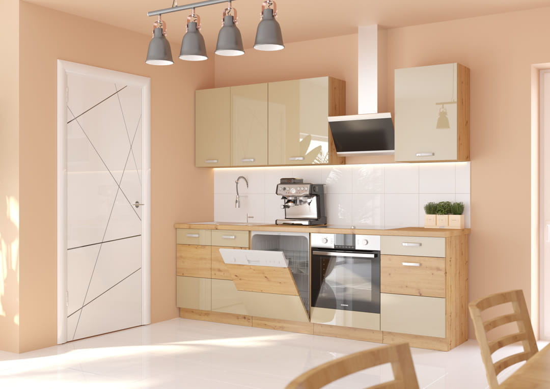 Meble kuchenne 250cm Artisan cappucino połysk 7szafek