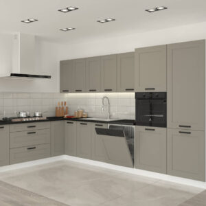 Kuchnia narożna z blatem Luna Clay Grey/biały 2,1m na 3,5m