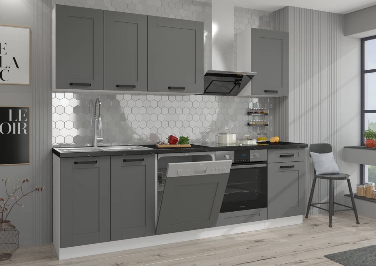 Meble kuchenne 250cm z blatem Luna Dust Grey/biały