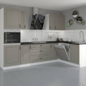 Meble kuchenne narożne z blatem Stilo Clay Grey/biały 2,85m na 1,7m