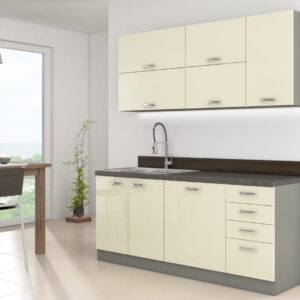 Meble kuchenne Karmen Krem połysk 180cm 6 szafek
