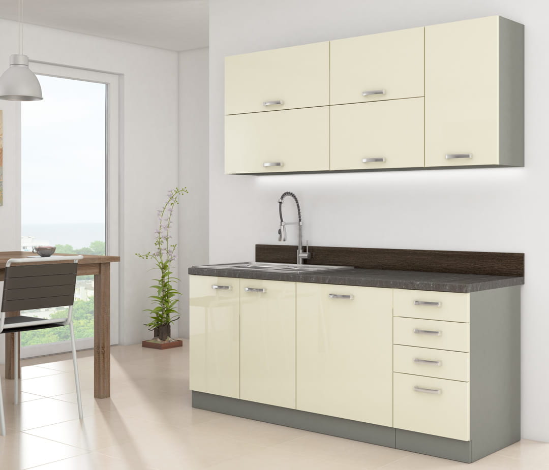 Meble kuchenne Karmen Krem połysk 180cm 6 szafek