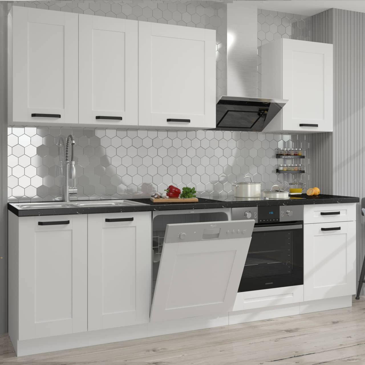 Meble kuchenne Luna biały/biały 250cm