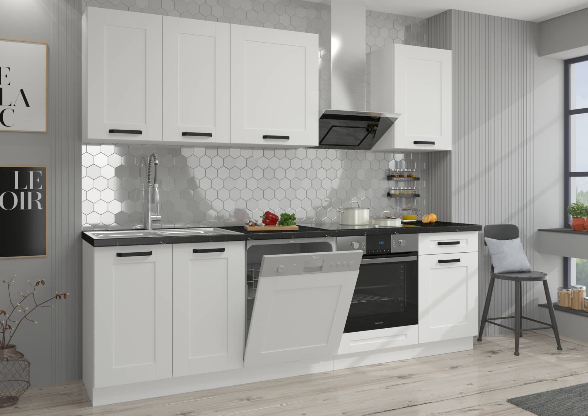 Meble kuchenne Luna biały/biały 250cm - obrazek 2